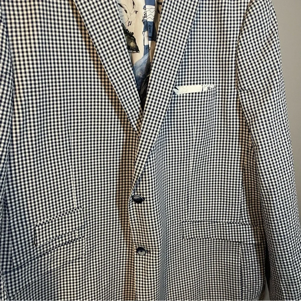 Paisley & Gray Men’s Blazer 54R Slim Fit Checkered Blue White Lightweight Church - Picture 4 of 8